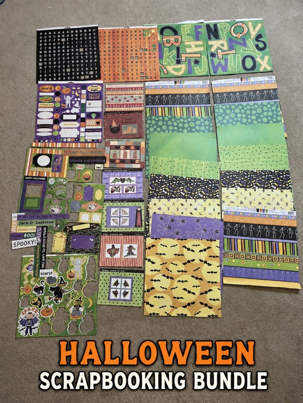 Halloween Scrapbooking Bundle | 15 Sheets 12x12 Paper, Stickers & Die Cuts